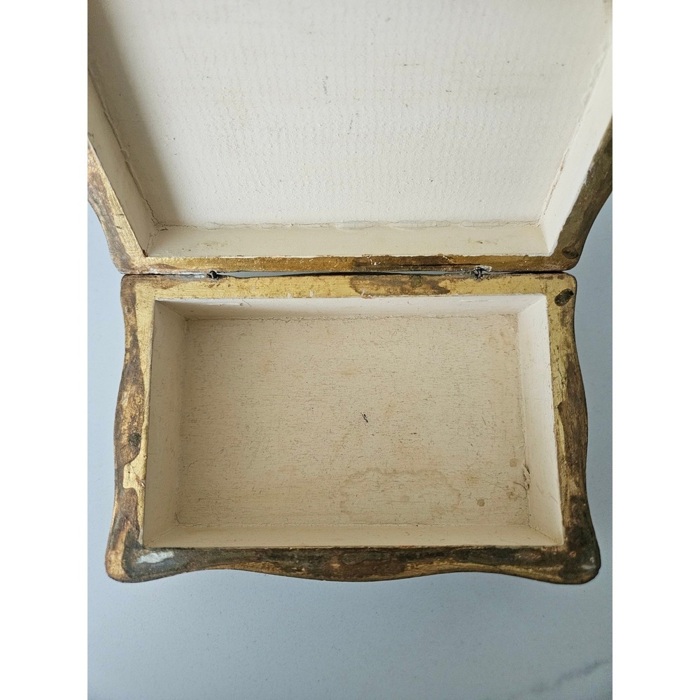 Florentine Jewelry Box Women OS Turquoise Gold Good Italian Wood Gilt Footed VTG - Picture 3 of 8